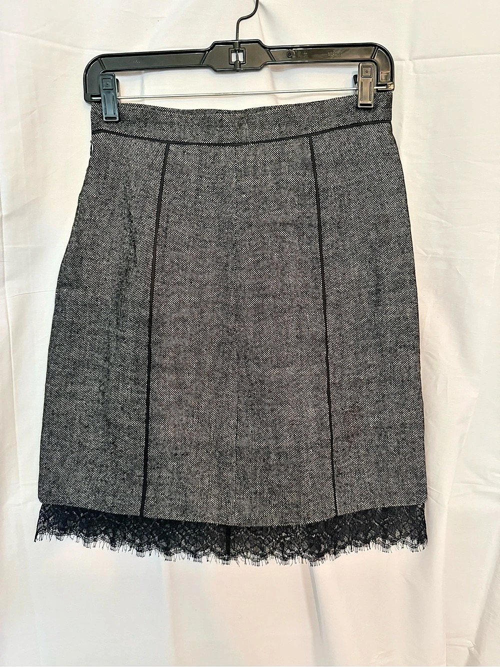 Rebecca Taylor Mixed Tweed & Lace Skirt Black & Gray